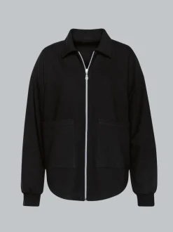 Oversized Sweatjacke mit modischem Stehkragen Schwarz
