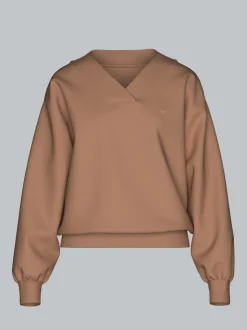 Oversized Sweatshirt mit V-Ausschnitt Haselnuss