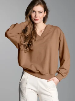 Oversized Sweatshirt mit V-Ausschnitt Haselnuss