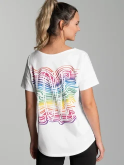Oversized T-Shirt mit bunten Printmotiven Weiss