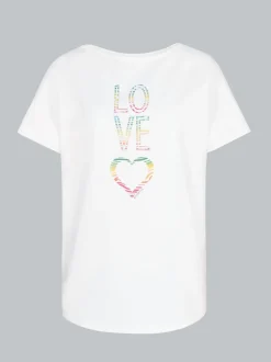Oversized T-Shirt mit bunten Printmotiven Weiss