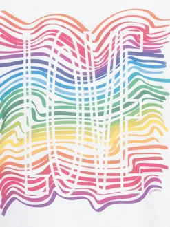 Oversized T-Shirt mit bunten Printmotiven Weiss