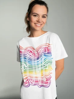 Oversized T-Shirt mit bunten Printmotiven Weiss