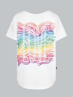 Oversized T-Shirt mit bunten Printmotiven Weiss