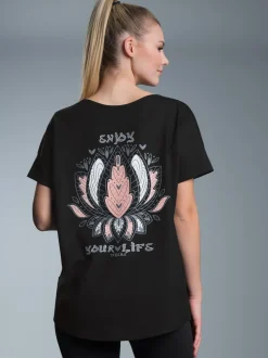 Oversized T-Shirt mit Printmotiven Schwarz