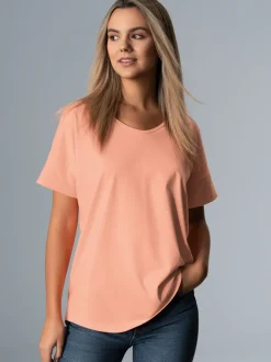 Oversized T-Shirt mit V-Ausschnitt Puder