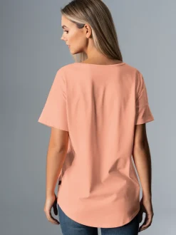 Oversized T-Shirt mit V-Ausschnitt Puder