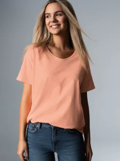 Oversized T-Shirt mit V-Ausschnitt Puder