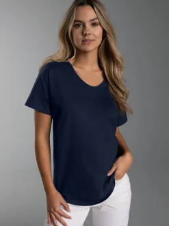 Oversized T-Shirt mit V-Ausschnitt Navy