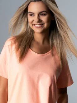 Oversized T-Shirt mit V-Ausschnitt Apricot