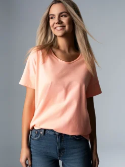 Oversized T-Shirt mit V-Ausschnitt Apricot