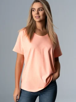 Oversized T-Shirt mit V-Ausschnitt Apricot