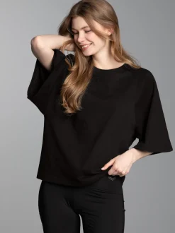 Oversized T-Shirt mit weiten Ärmeln Schwarz