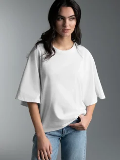 Oversized T-Shirt mit weiten Ärmeln Weiss