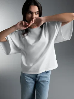 Oversized T-Shirt mit weiten Ärmeln Weiss