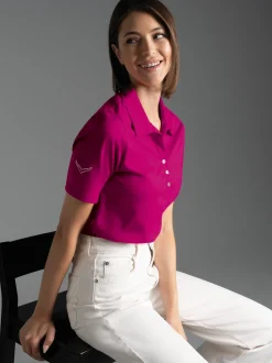 Poloshirt aus Baumwolle mit Kristallsteinen Magenta