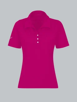 Poloshirt aus Baumwolle mit Kristallsteinen Magenta