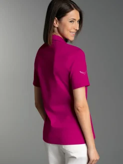 Poloshirt aus Baumwolle mit Kristallsteinen Magenta