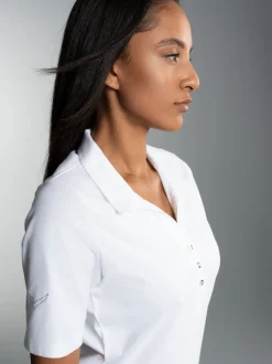 Poloshirt aus Baumwolle mit Kristallsteinen Weiss