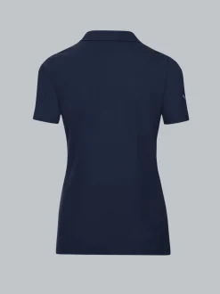 Poloshirt aus Baumwolle mit Kristallsteinen Navy