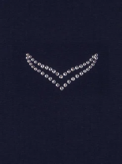 Poloshirt aus Baumwolle mit Kristallsteinen Navy