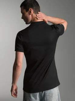 Poloshirt aus elast. Piqué Schwarz