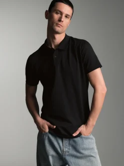 Poloshirt aus elast. Piqué Schwarz
