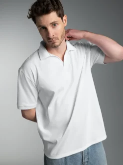 Poloshirt DELUXE ohne Knopfleiste Weiss