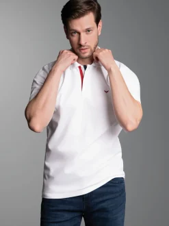 Poloshirt mit dreifarbiger Knopfleiste Weiss