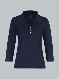 Poloshirt mit Kristallsteinen Navy