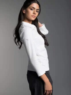 Poloshirt mit Kristallsteinen Weiss