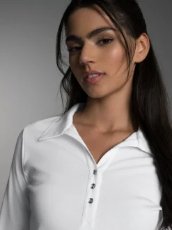 Poloshirt mit Kristallsteinen Weiss