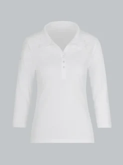 Poloshirt mit Kristallsteinen Weiss