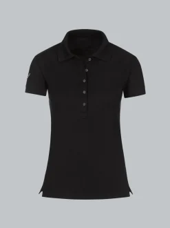 Poloshirt mit Kristallsteinen Schwarz