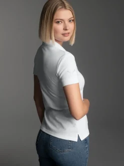 Poloshirt mit Kristallsteinen Weiss