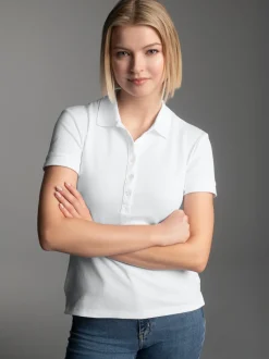 Poloshirt mit Kristallsteinen Weiss