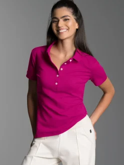 Poloshirt mit Kristallsteinen Magenta