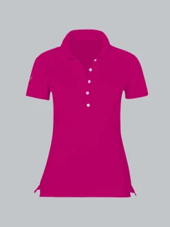 Poloshirt mit Kristallsteinen Magenta