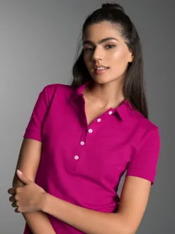 Poloshirt mit Kristallsteinen Magenta