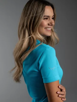 Poloshirt mit Kristallsteinen Azur
