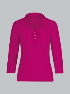 Poloshirt mit Kristallsteinen Magenta