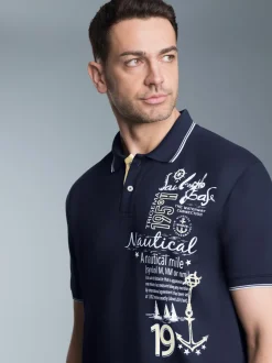 Poloshirt mit maritimem Printmotiv Navy