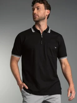 Poloshirt mit Reißverschluss Schwarz