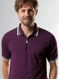 Poloshirt mit Reißverschluss Aubergine