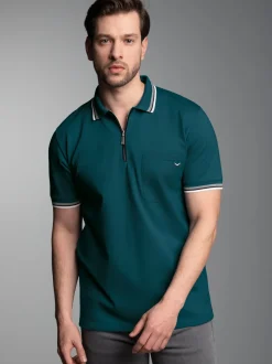 Poloshirt mit Reißverschluss Saphir