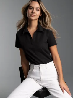 Poloshirt ohne Knopfleiste Schwarz