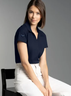 Poloshirt ohne Knopfleiste Navy