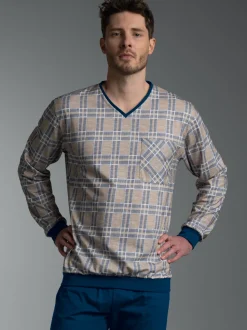 Pyjama Langarmshirt mit Karo-Muster Night-blue
