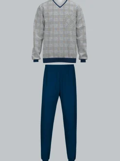 Pyjama mit Allover Karo Muster Night-blue
