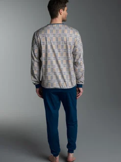 Pyjama mit Allover Karo Muster Night-blue